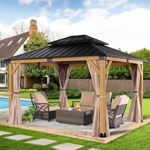 Wooden Hardtop Gazebo. Sturdy, heavy-duty gazebo is made from solid cedar - Picture 1 of 4