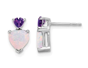 1.75 Carat (ctw) Lab-Created Opal and Amethyst Earrings in 14K White Gold - Picture 1 of 4