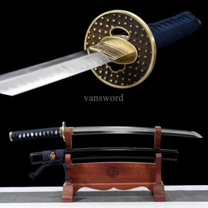 T10 Clay Tempered Abrasive Japanese Wakizashi Brass OX Horn Sheath Sword FullTan - Picture 1 of 10