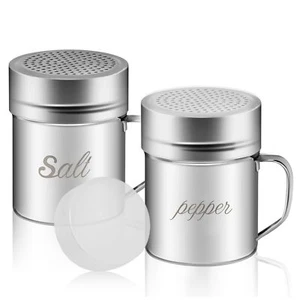 2 Pack 10oz Stainless Steel Salt and Pepper Shakers Set for Kitchen Cooking - Picture 1 of 7
