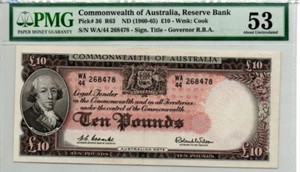 Comwealth of Australia, Res Bank, £10 (1960-65) Sign. T - Gov R.B.A PMG 53 A.UNC - Picture 1 of 2
