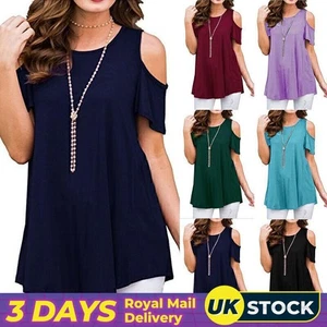Plus Size Womens Cold Shoulder Loose T-Shirt Short Sleeve Casual Tunic Tops Tee - Picture 1 of 20