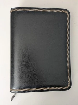 Franklin Covey 黑色口袋皮革拉链规划器 SpaceMaker 7 戒指 — 第 1/4 张图片