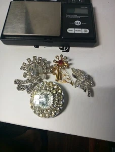 Vtg Rhinestone Ruby Yellow Rhinestone Brooches. - Picture 1 of 14