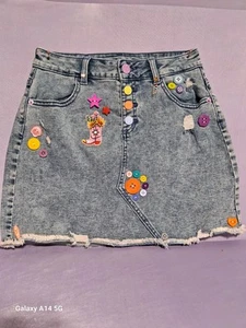 Girls Justice Blue Denim Skirt Size 16 So Pretty With Buttons - Picture 1 of 6