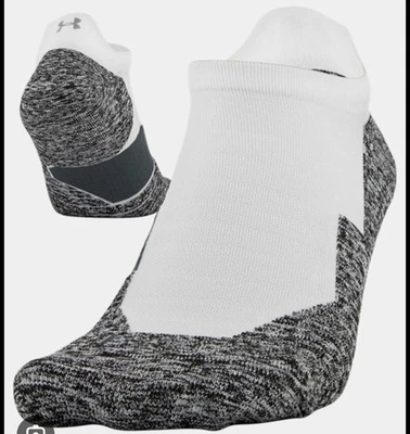 Under Armour UA Run Cushion No Show Tab Socks (1 Pair) Men’s 8-12 NEW White Gray - Image 1 of 4