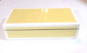 Soft Yellow & White Lacquered Wood Pencil Box Black Interior 9x4x2" Lined Base - Picture 1 of 7