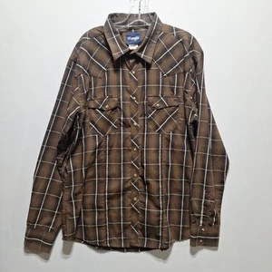 Wrangler Western Shirt Mens XL Plaid Pearl Snap Cowboy Rodeo Dark Brown Checker - Picture 1 of 13