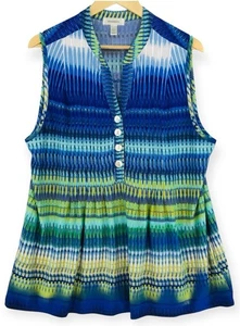 Dressbarn tunica top donna 2x blu multi spiaggia babydoll senza maniche capiz shell - Foto 1 di 13