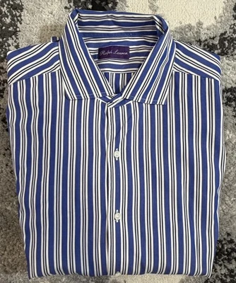 Vintage 90s Ralph Lauren Purple Label Men's Pinstripe Button Up Blue/white XL - Image 1 of 4