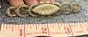 Vintage Anstecknadel Brosche Gold Metall verziert Stecknadel geätzt floral - Bild 1 von 13
