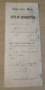 ORIGINAL 1888 'TOWN-SITE DEED'~Mayor of CITY of APPOMATTOX~Kansas~ - Picture 1 of 7