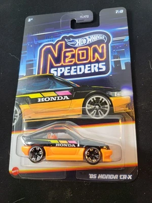 Honda CR-X 2025 Hot Wheels Neon Speeders 7/8 '85 negro/naranja ampolla agrietada Foto 1 de 2