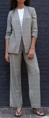 Nuevo Aritzia Babaton Gris A Cuadros Power Open Blazer + Pantalones Conjunto de Traje 2 Piezas Talla 0-2 Foto 1 de 4