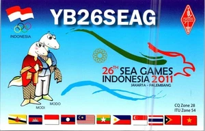 HAM RADIO CQ QSL CARD YB26SEAG JAKARTA PALEMBANG 2011 26TH SEA GAMES INDONESIA - Picture 1 of 5