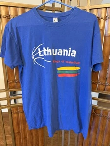 Lithuania Kings of Basketball Shirt Sz L Blue SOL’S Regent Euro FIBA Style Tee - Picture 1 of 8
