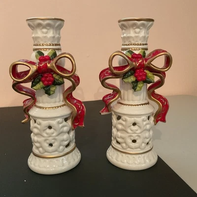 Holliday Home Accents Red Ribbon Candlesticks Set Of 2 - Image 1 of 4