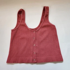 Love Tree Crop Top Small Rose Stretch Rib Snap Button Active Casual - Picture 1 of 7