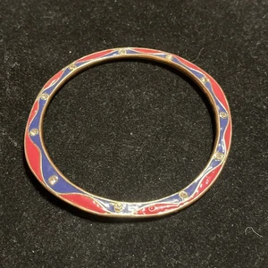 "Brazalete de cobre vintage esmaltado apilable rojo y azul y estrás 8"" redondo" - Imagen 1 de 4