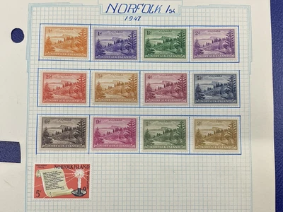 ISLAS NORFOLK 1947 SET 12 A 2/- Como Nuevo Montado con Bisagras en una página de álbum. Foto 1 de 4