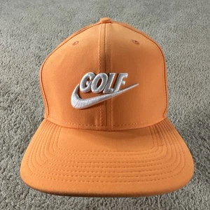 Nike Golf Hat Cap Mens Orange Snapback Golf Swoosh Spellout Vented - Picture 1 of 9
