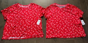 2 Joyspun Pajama Sleep Shirts Short Sleeve ViscoseRed Floral Women's 3X 22W-24W - Picture 1 of 7