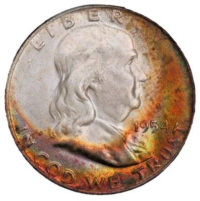 1954-D Franklin Silver Half Dollar NGC MS-64 End Roll Album Toned Toning Toner - Image 1 of 4