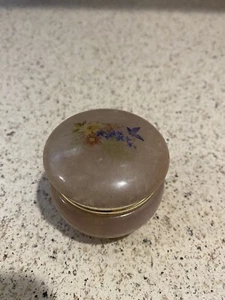 Alabaster Puder Schmuckdose mit Blumenmuster Made In Italy Vintage - Bild 1 von 9