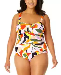 Anne Cole Multi Plus Twist Front Shirred One Piece Swimsuit L32715 Size 20W - Picture 1 of 3