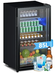Getränkekühlschrank Flaschen Bier Minibar Glastür 85L,LED Beleuchtung,Schwarz - Bild 1 von 7