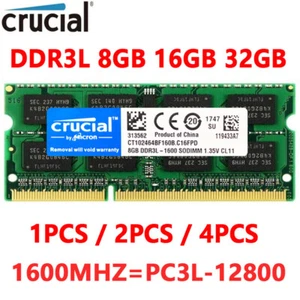CRUCIAL DDR3L DDR3 8 GB 16 GB 32 GB 1600 Mhz PC3L-12800 SODIMM computer portatile memoria RAM - Foto 1 di 13