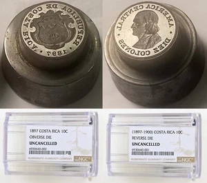 RARE Uncancelled Obv & Rev Dies Philadelphia Mint Costa Rica Gold 10 Colones NGC - Picture 1 of 9