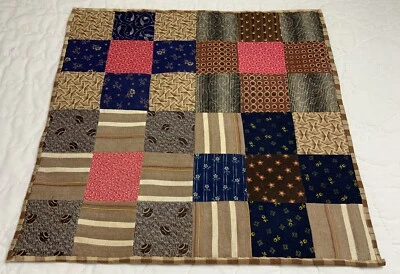 Antique Patchwork Quilt Table Topper, Nine Patch, Early Calico Prints, 1900’s - Image 1 of 4