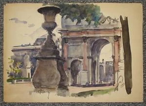 Paris, Karussell und Louvre, 1950, Aquarell von Christian Frain - Bild 1 von 2