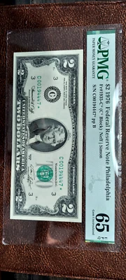 $2 note 1976 Philadelphia FRN Star Note Low  serial# PMG 65 EPQ Gem Uncirculated - Image 1 of 2