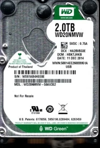 WD20NMVW-59AV3S2 S/N: WX61A DCM: HBKTJHKB WESTERN DIGITAL 2TB THAILAND DEC 2014 - Picture 1 of 2