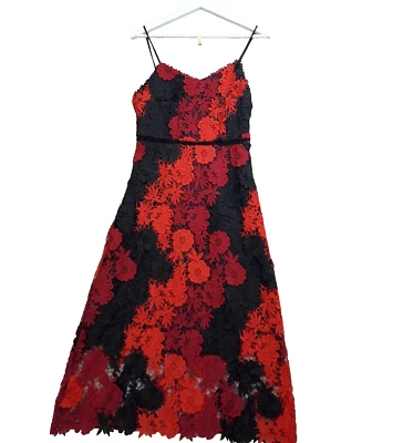 Vestido Bebe Fit & Flare Mujer 4 Negro Rojo Floral Encaje Retazos Bordados Fiesta Foto 1 de 4