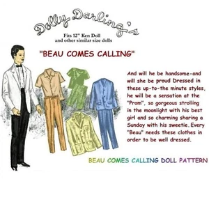 12" Ken Doll Clothes Pattern "Beau Comes Calling" Vintage Pattern - Picture 1 of 2