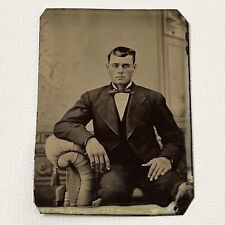 Antique Tintype Photograph Handsome Young Man Clean Shaven Tux Suit