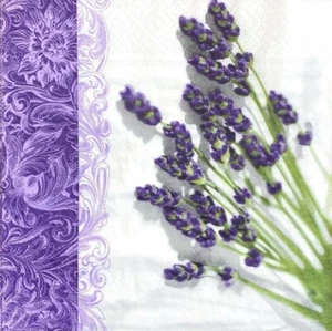 4 x Paper Napkins for Decoupage Crafting and Table Lunch /Lavender Border 5 - Picture 1 of 2