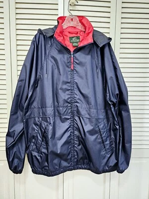 贝斯专业商店户外海军蓝红色前拉链连帽风衣/雨衣 XL/T — 第 1/4 张图片