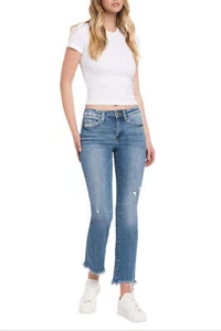 Flying Monkey - Mid Rise Distressed Hem Ankle Bootcut Jean - F5011 - Picture 1 of 10
