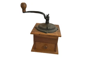 Old Large Antique Light Wood Cast Iron Coffee Bean Grinder Mill With Hand Crank - Picture 1 of 7
