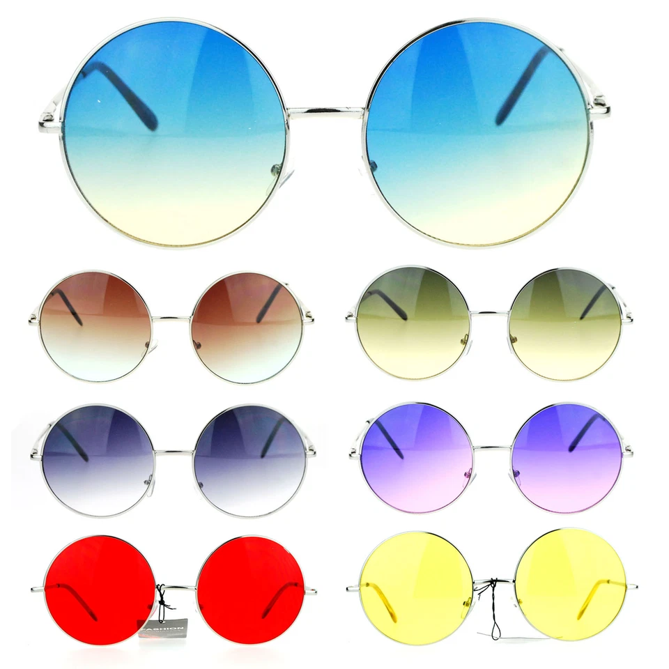 Womens Hippie Retro Groovy Gradient Oversize Circle Lens Round Runway Sunglasses - Image 1 of 1