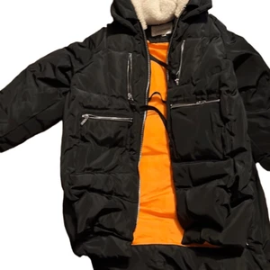 Artter puffer jacket black with orange lining and fleece lined hood - Picture 1 of 4
