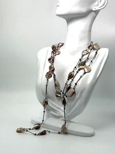 Vintage Necklace Abalone Paua Mexico Beige Beaded Very Long Mexico - Picture 1 of 7