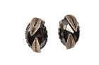 Faceted Jet Earrings Vintage Clip On with Intricate Leaves 1.25 inches