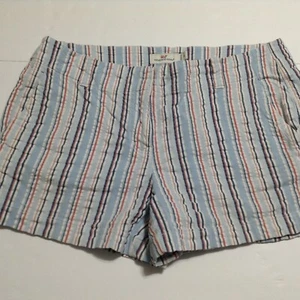 Vineyard Vines Shorts Womens 8 Seersucker Striped Whale Logo White Blue Beach - Picture 1 of 10
