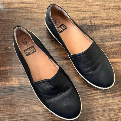 FitFlop Black Leather Casa Slip-On Wedge Platform Loafer Size 10 - Image 1 of 4