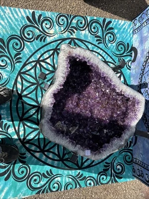 Amethyst Geode End Table on Handmade Inox Base with Lavender Purple Amethyst Vid - Image 1 of 2